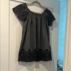 Gray Off-the-Shoulder Flutter Sleeve Top